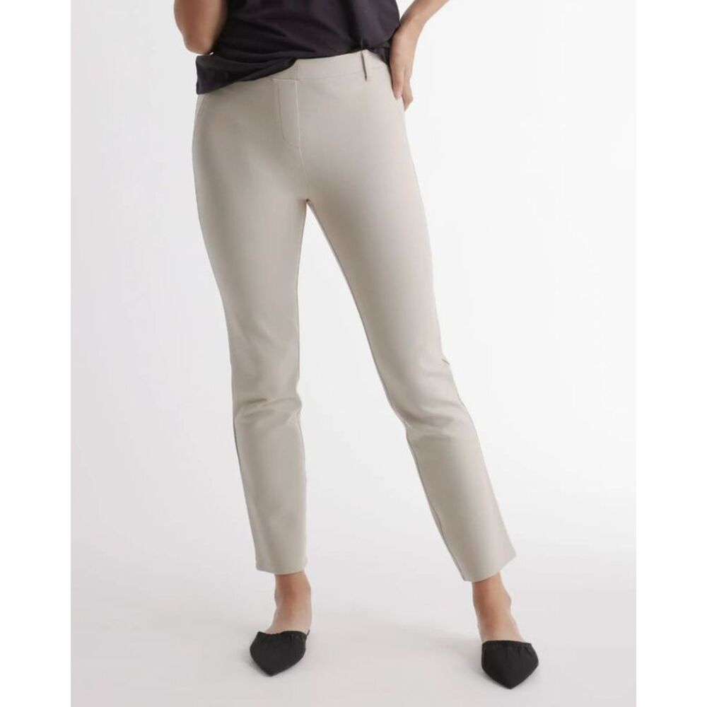 Quince Women's Ultra-Stretch Ponte Straight Leg Pants 26" inseam Ecru Tan XL